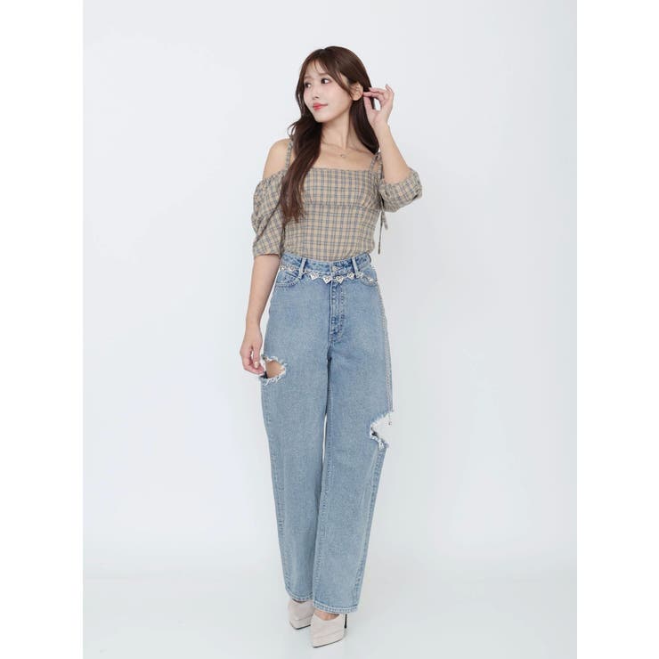 リボンショルダーチェックブラウス | EATME | 詳細画像18 