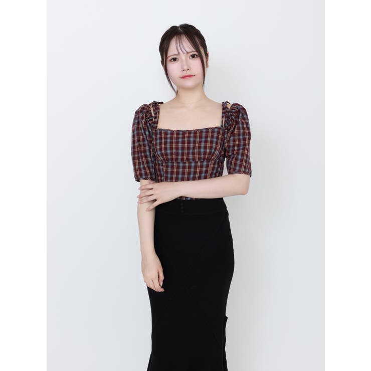 リボンショルダーチェックブラウス | EATME | 詳細画像2 