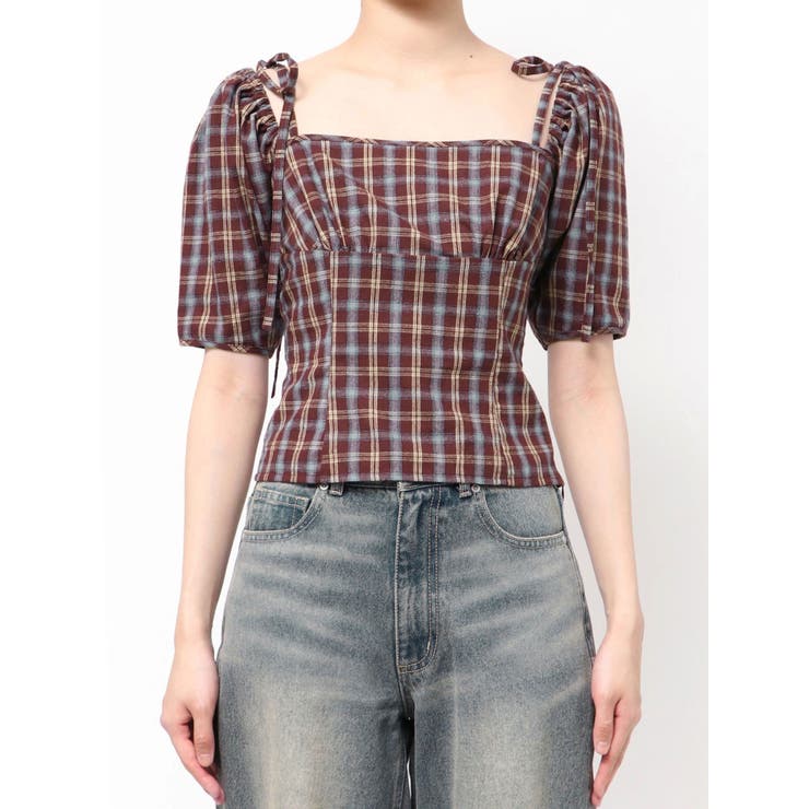 リボンショルダーチェックブラウス | EATME | 詳細画像22 