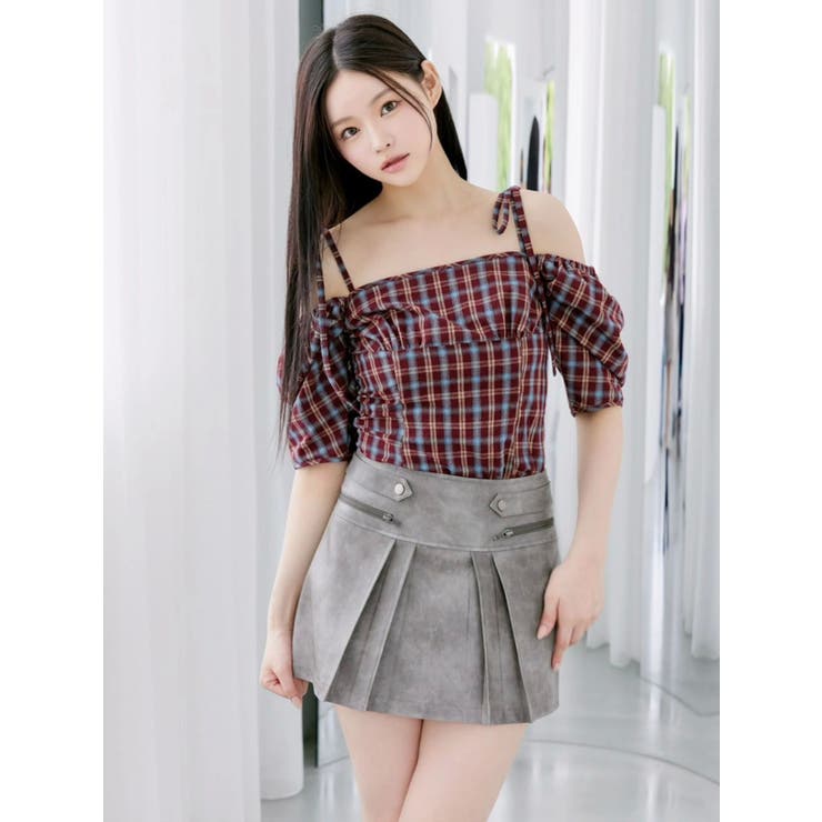 リボンショルダーチェックブラウス | EATME | 詳細画像4 