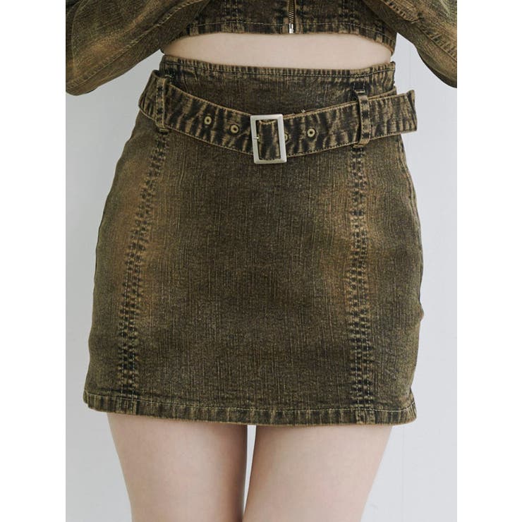 ブラウン | ベルトタイトデニムスカート | EATME