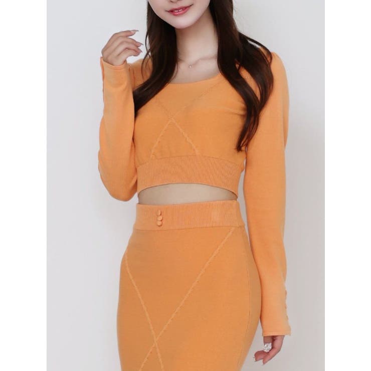 オレンジ | 【SETUP着用可】クロスケーブルニットTOP | EATME