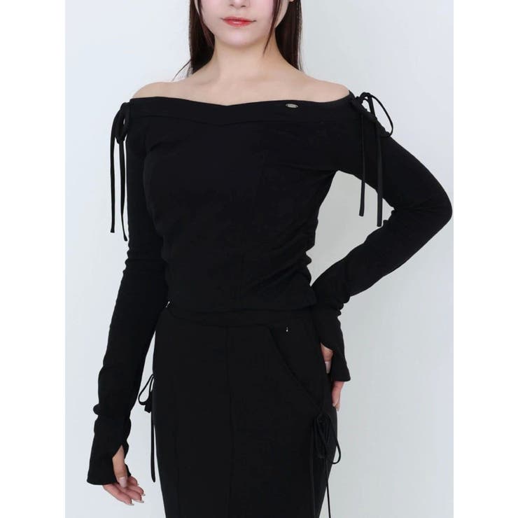 ブラック | 【SETUP】リボンオフショルダーTOP | EATME