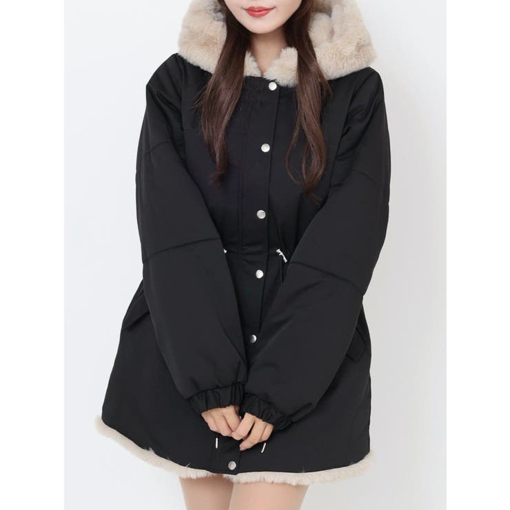 ブラック | フェイクファーフードコート | EATME