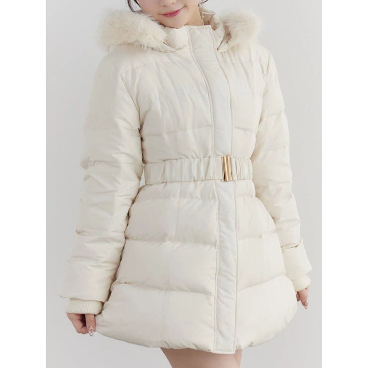 オフホワイト | フェイクファーフードレディダウンコート | EATME