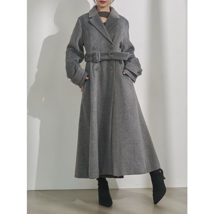 グレー | ダブルテーラードロングコート | EATME