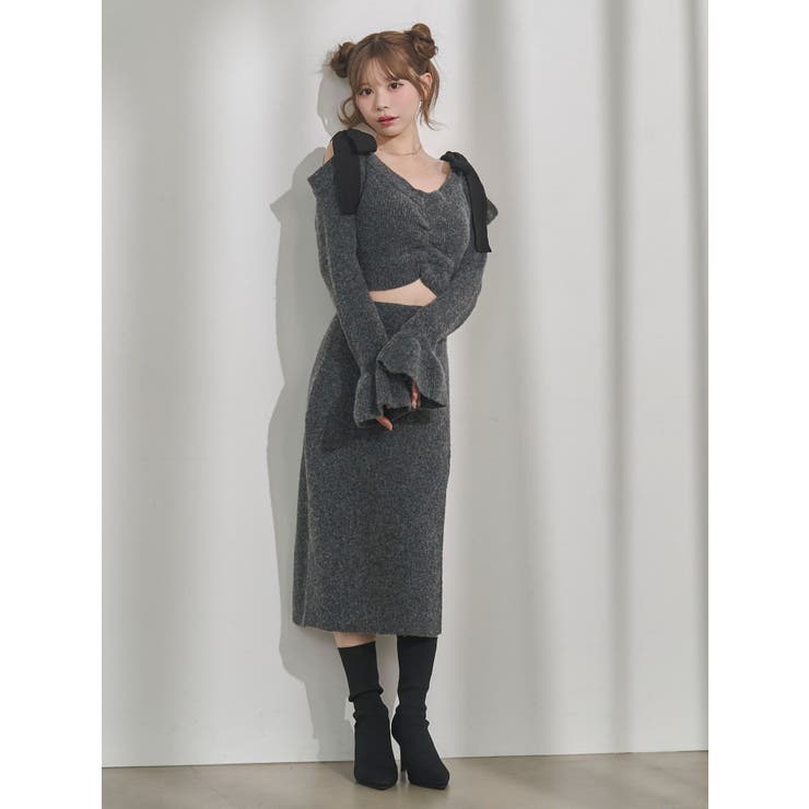 リボンショルダーロングニットワンピース | EATME | 詳細画像2 