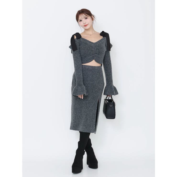 リボンショルダーロングニットワンピース | EATME | 詳細画像21 