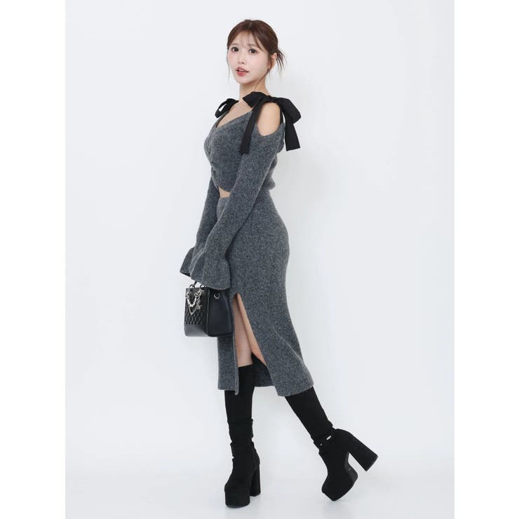 リボンショルダーロングニットワンピース | EATME | 詳細画像22 