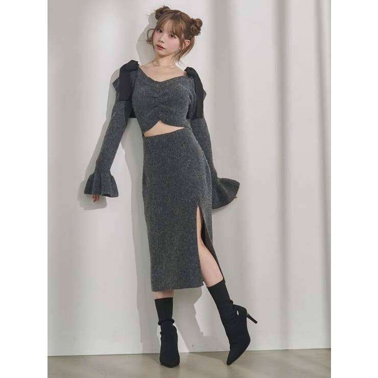 リボンショルダーロングニットワンピース | EATME | 詳細画像3 