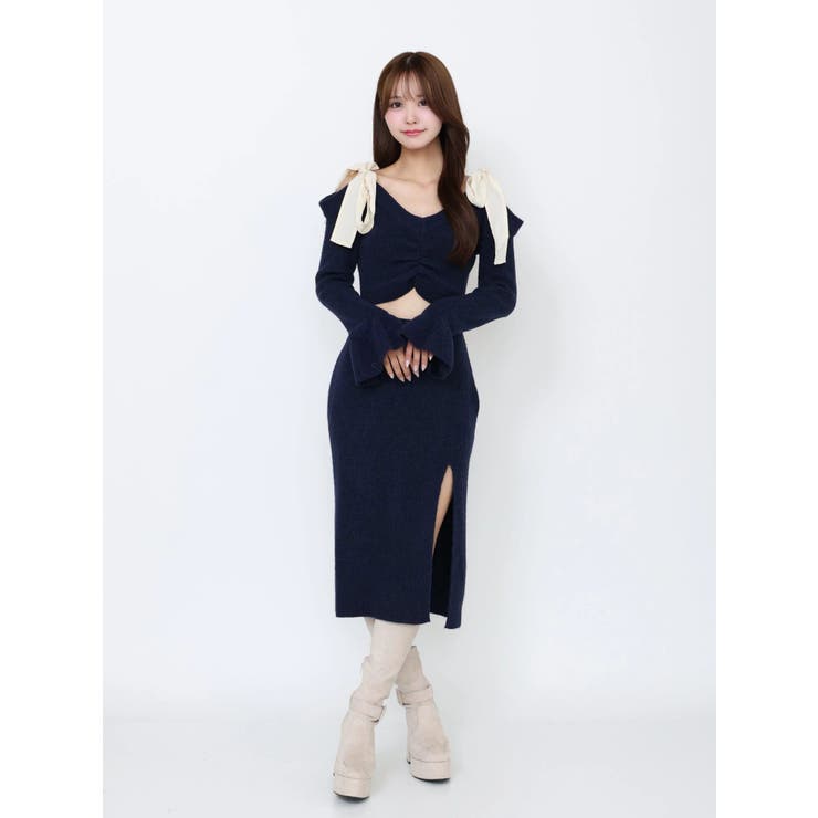 リボンショルダーロングニットワンピース | EATME | 詳細画像31 