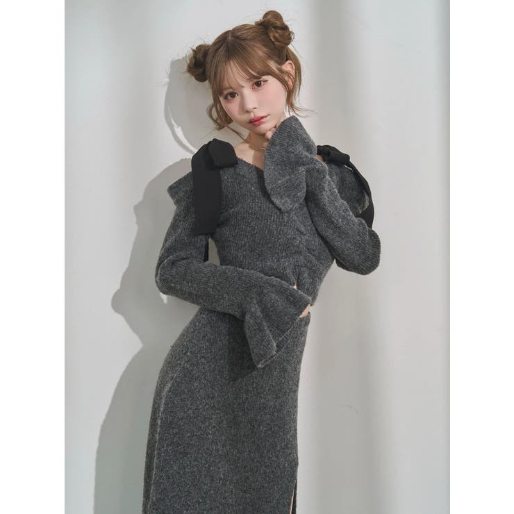 リボンショルダーロングニットワンピース | EATME | 詳細画像35 