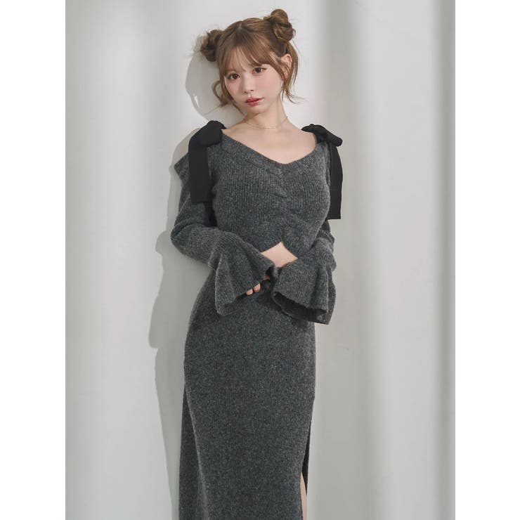 リボンショルダーロングニットワンピース | EATME | 詳細画像36 