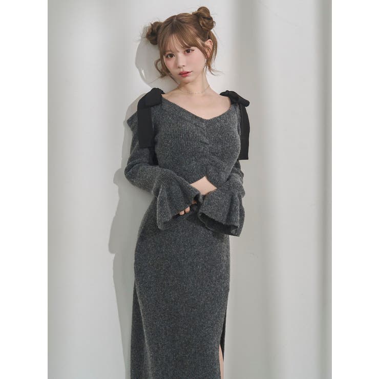 リボンショルダーロングニットワンピース | EATME | 詳細画像5 