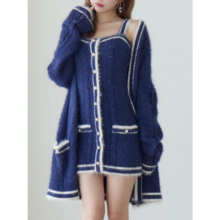 ネイビー | バイカラーアンサンブルニットワンピース | EATME