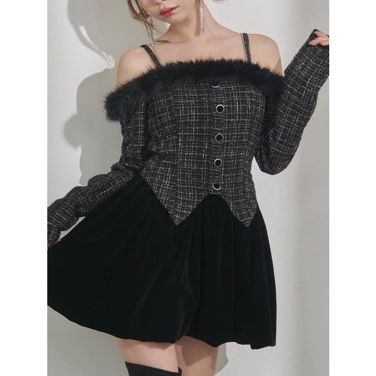 ブラック | ビジューストラップミニワンピース | EATME