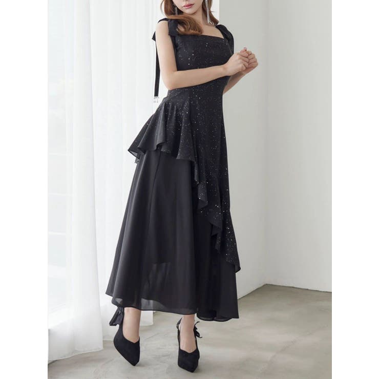 ブラック | ショルダーリボンフレアワンピース | EATME