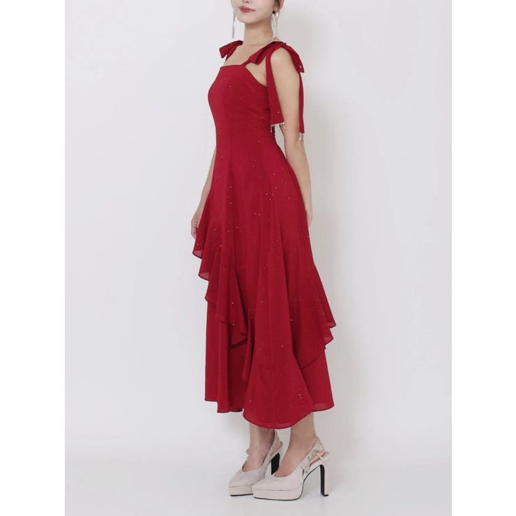 レッド | ショルダーリボンフレアワンピース | EATME