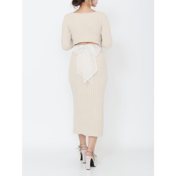 ベージュ | BACKリボンリブニットワンピース | EATME