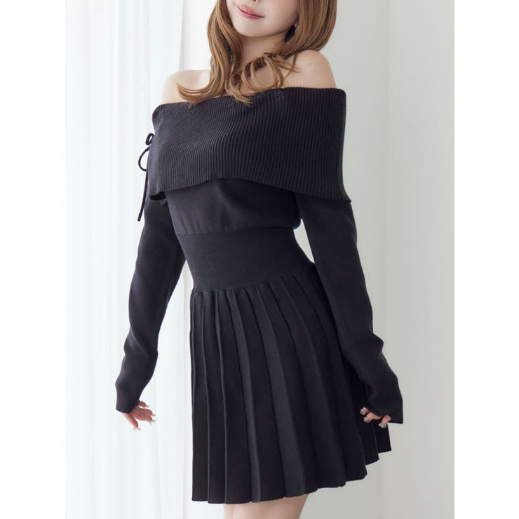 ブラック | BACKレースアップワンショルニットワンピース | EATME