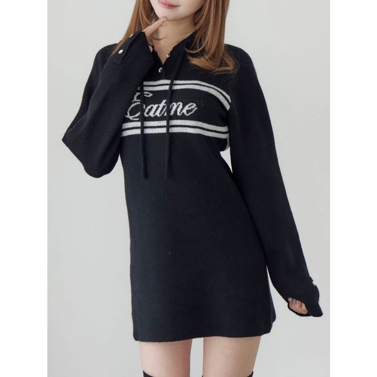 ブラック | フーディーロゴニットワンピース | EATME