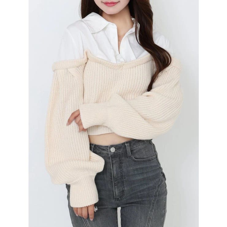 アイボリー | ニットドッキングシャツ | EATME