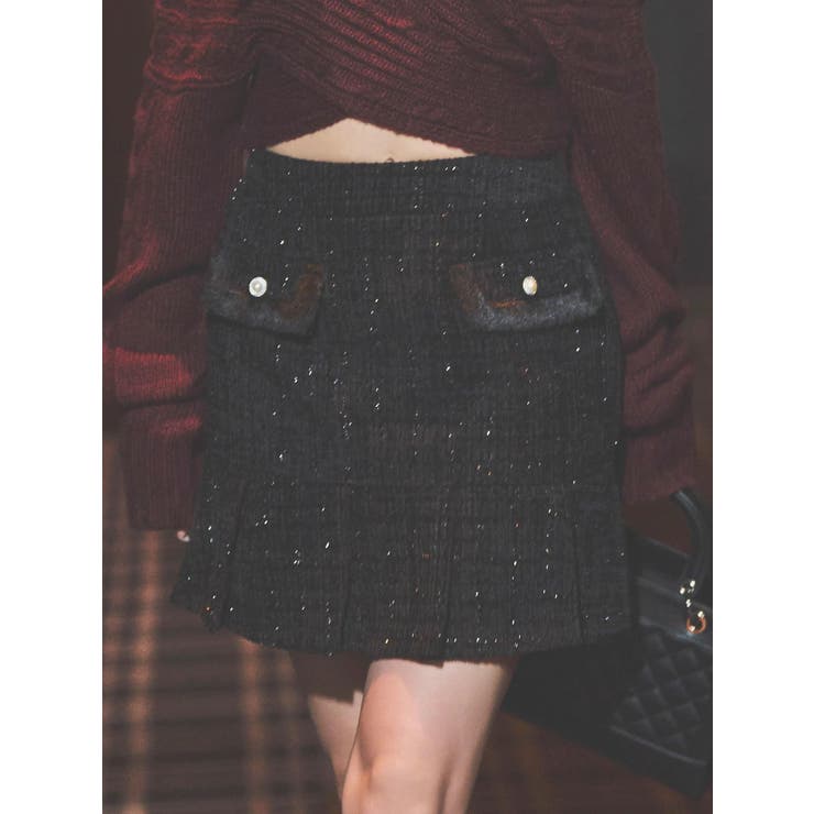 ブラック | ツイードプリーツスカート | EATME