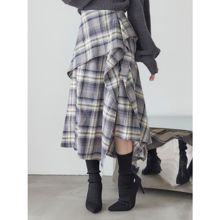 グレー | チェックドレープスカート | EATME