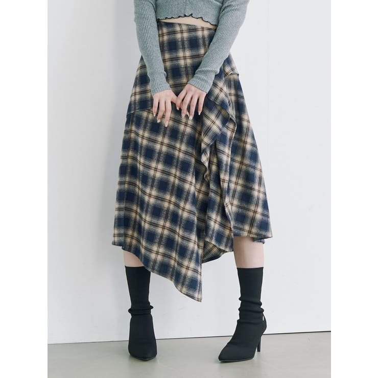 ネイビー | チェックドレープスカート | EATME