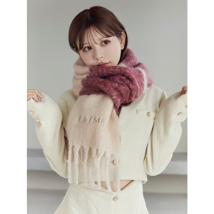 ピンク | ボーダー刺繍マフラー | EATME