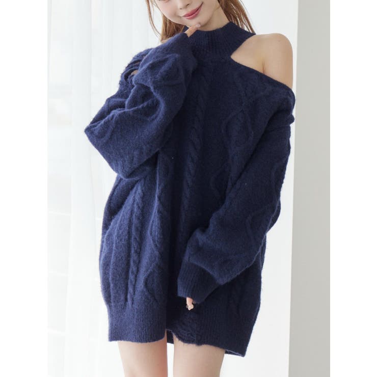 ネイビー | ダメージワンショルニット | EATME