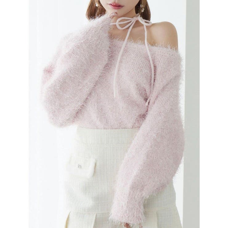 ピンク | ワンショルダーシャギーニットTOP | EATME