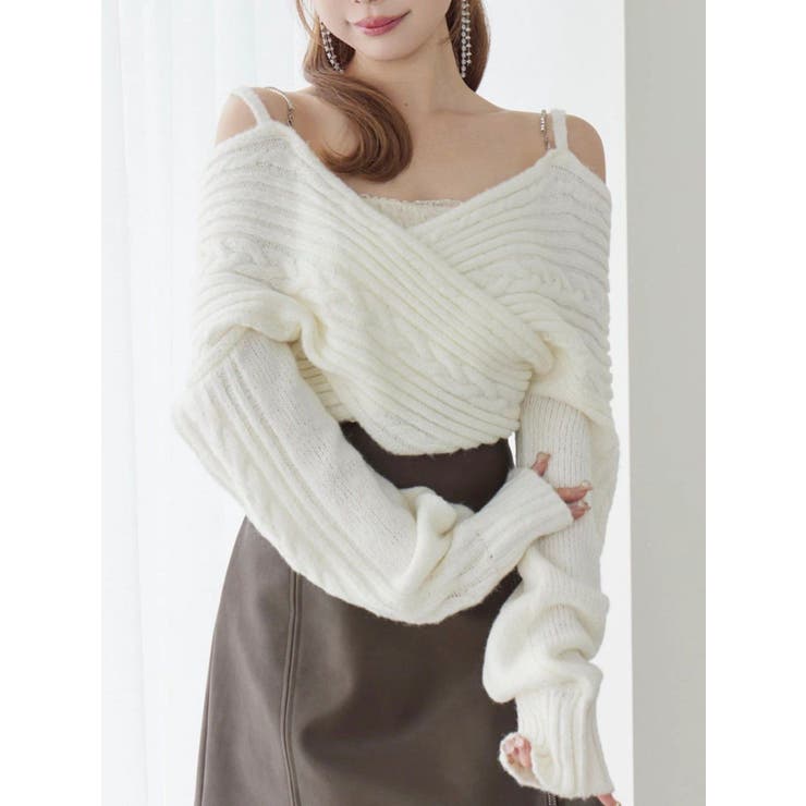 オフホワイト | BACKリボンカシュクールニットTOP | EATME