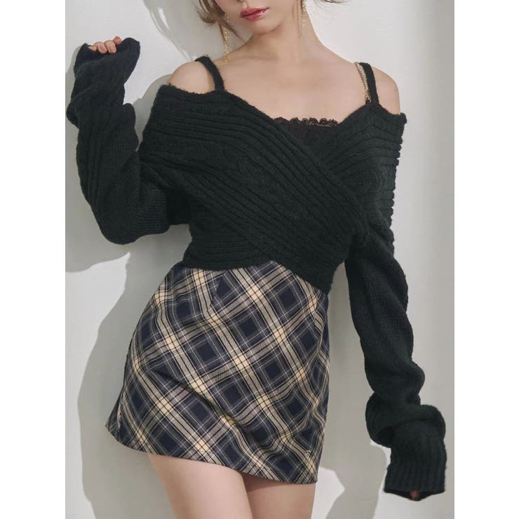 ブラック | BACKリボンカシュクールニットTOP | EATME