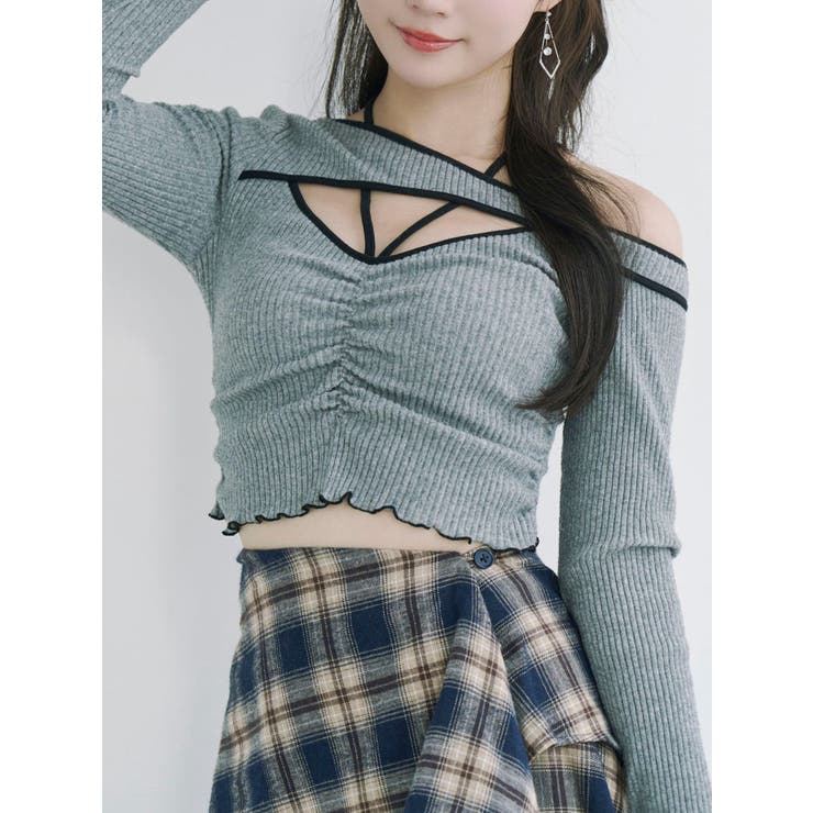 グレー | ワンショルバイカラーリブTOP | EATME