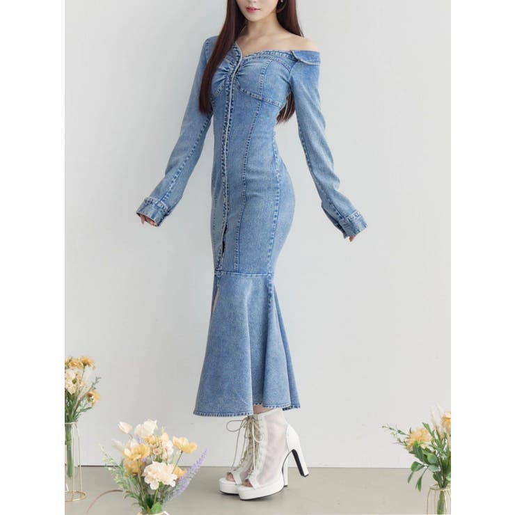 ブルー | アシンメトリーマーメイドデニムワンピース | EATME