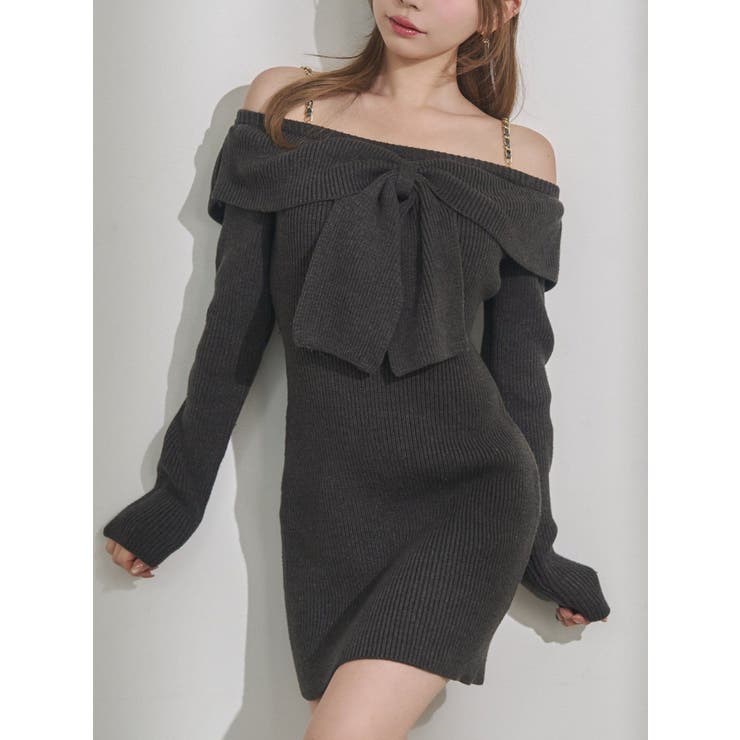 チャコールグレー | フロントリボンタイトワンピース | EATME