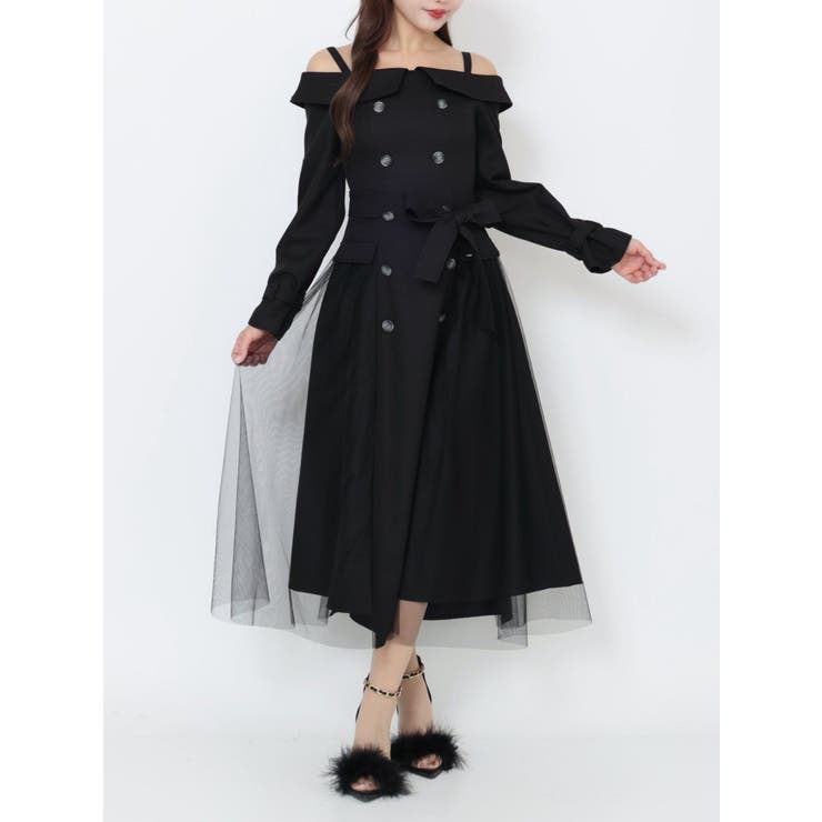 ブラック | トレンチライクオフショルワンピース | EATME