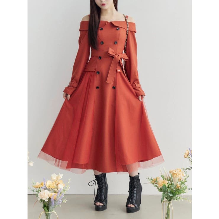 オレンジ | トレンチライクオフショルワンピース | EATME