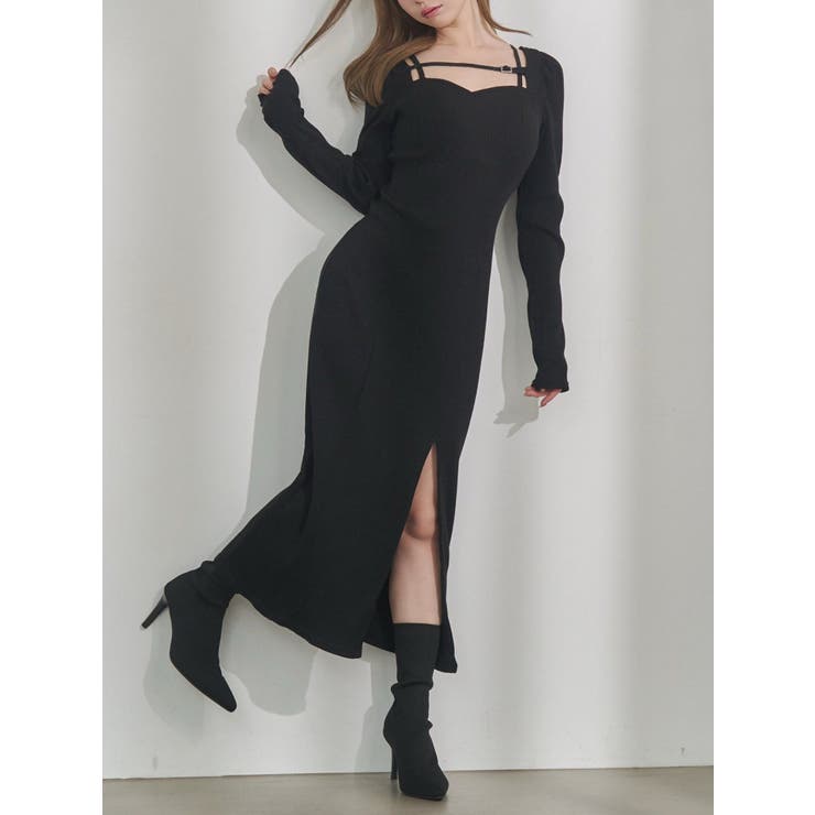 ブラック | ベルテッドリブワンピース | EATME