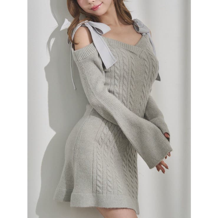 グレー | リボンオフショルミニワンピース | EATME