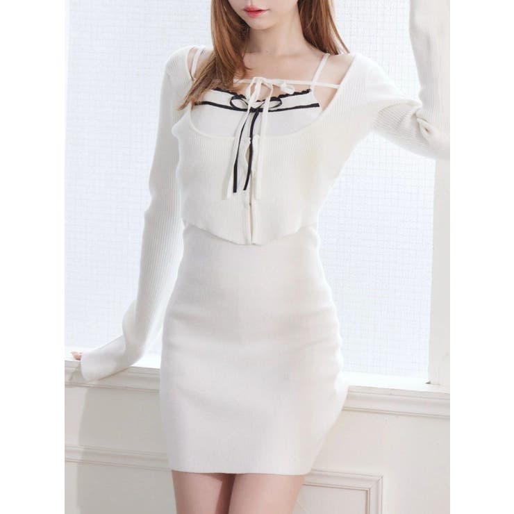 オフホワイト | バイカラーキャミニットアンサンブルミニワンピース | EATME