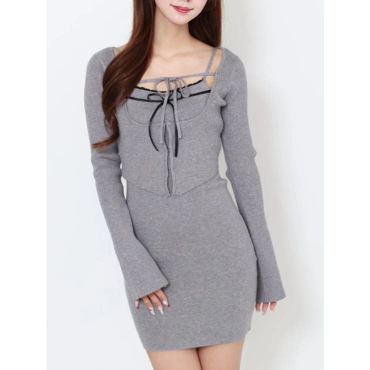 グレー | バイカラーキャミニットアンサンブルミニワンピース | EATME