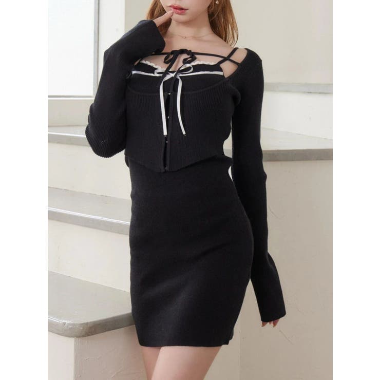 ブラック | バイカラーキャミニットアンサンブルミニワンピース | EATME