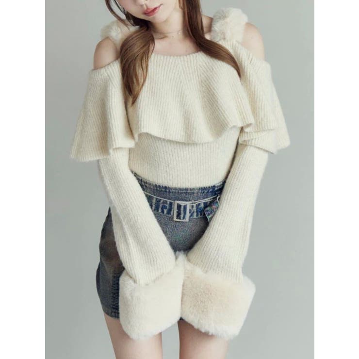 フェイクファーストラップオフショルダーリブニット | EATME | 詳細画像1 