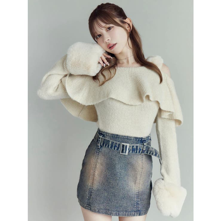 フェイクファーストラップオフショルダーリブニット | EATME | 詳細画像11 