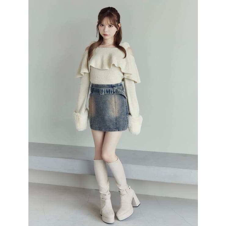 フェイクファーストラップオフショルダーリブニット | EATME | 詳細画像12 