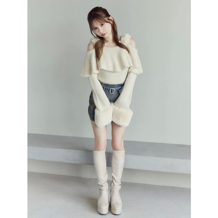 フェイクファーストラップオフショルダーリブニット | EATME | 詳細画像13 