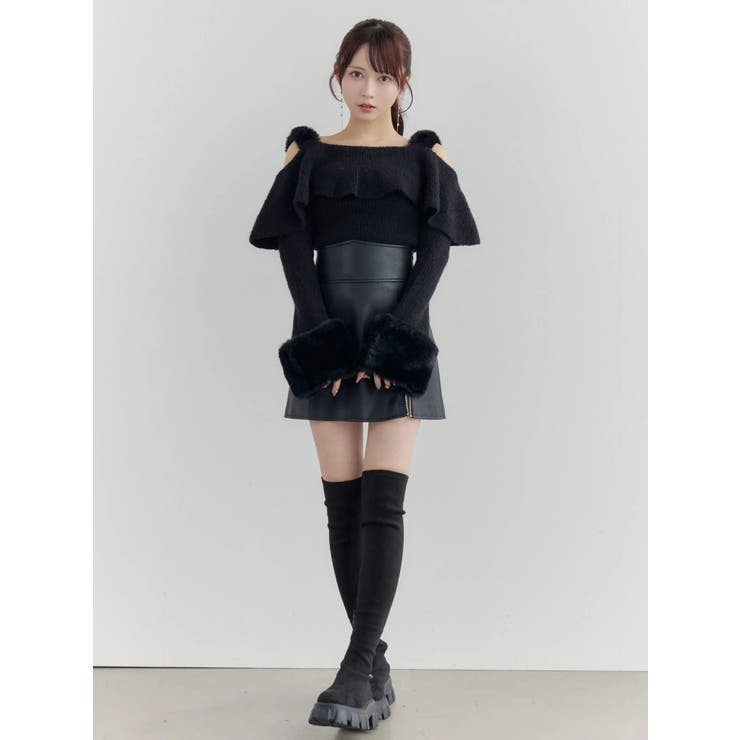 フェイクファーストラップオフショルダーリブニット | EATME | 詳細画像17 