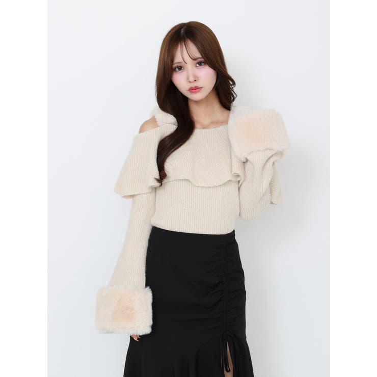 フェイクファーストラップオフショルダーリブニット | EATME | 詳細画像3 